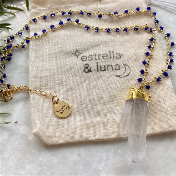 Raw quartz & beaded, gold plated necklace - Picture 5 of 11